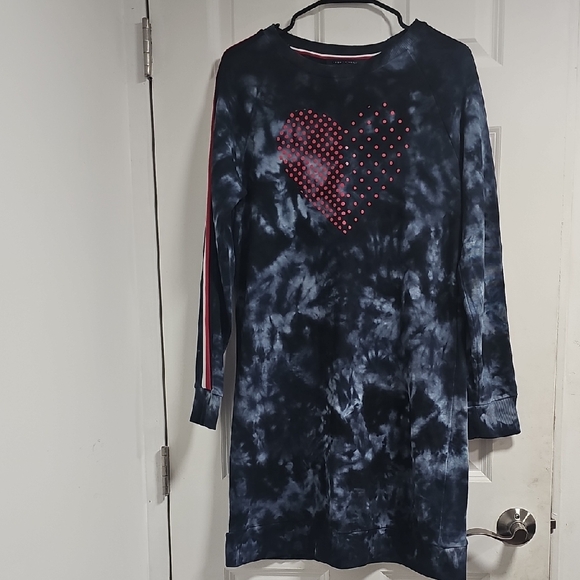 Tommy Hilfiger Dresses & Skirts - Tommy Hilfiger Women Blue Tie Dye Sweatshirt Drees S Heart Side Stripe.
